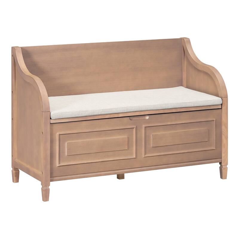 41.9" Rustic Style Solid wood Entryway Multifunctional Storage Bench with Safety Hinge