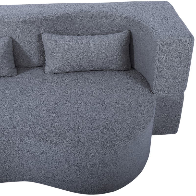 Modern 2-Seater Sofa 2-in-1 Folding Sofa Bed with 2 Pillows, Soft Teddy Fabric and Non-Slip Bottom, for Living Room, Dorm