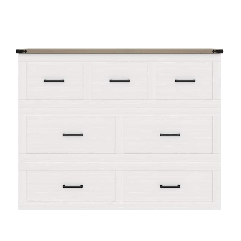 Full Murphy Cabinet Bed with Charging Station Storage Drawer Foldable Guest Room Small Space