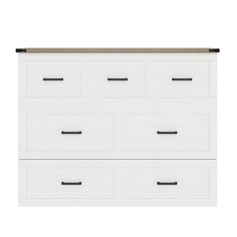 Queen/Full Size Murphy Cabinet Bed - Foldable Platform Bed with Charging Station & Large Storage Drawer