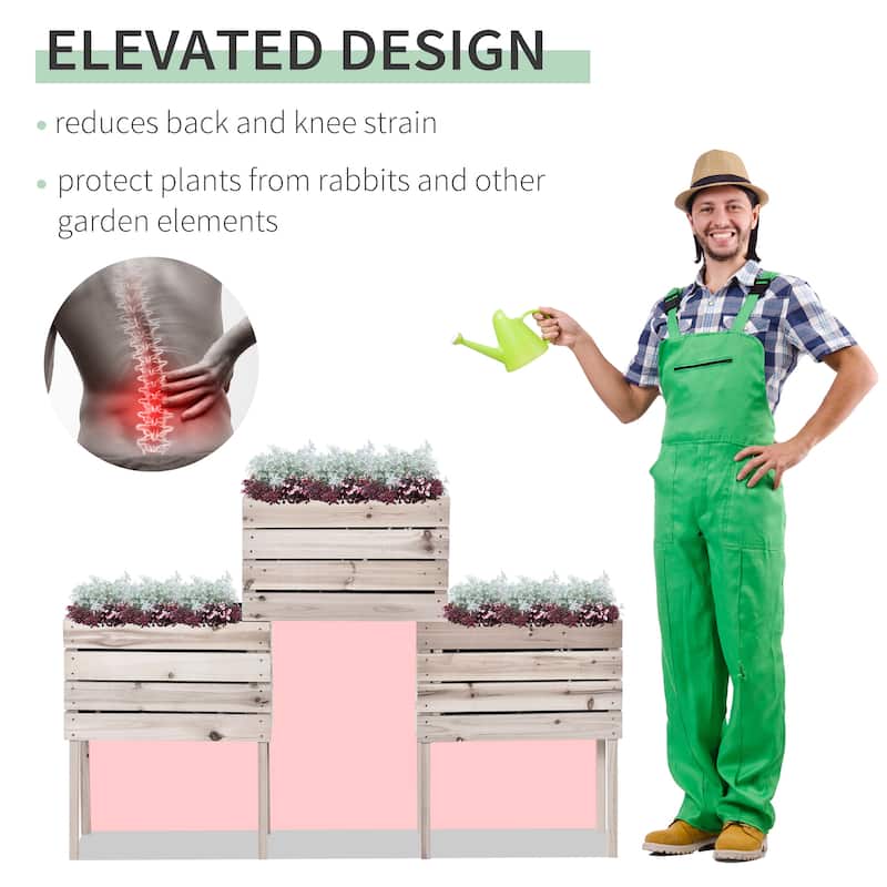 4-Piece Set Free Combination Garden Beds Outdoor Raised Flower Beds Wooden Garden Beds with Bed Liner for Flowers Vegetables