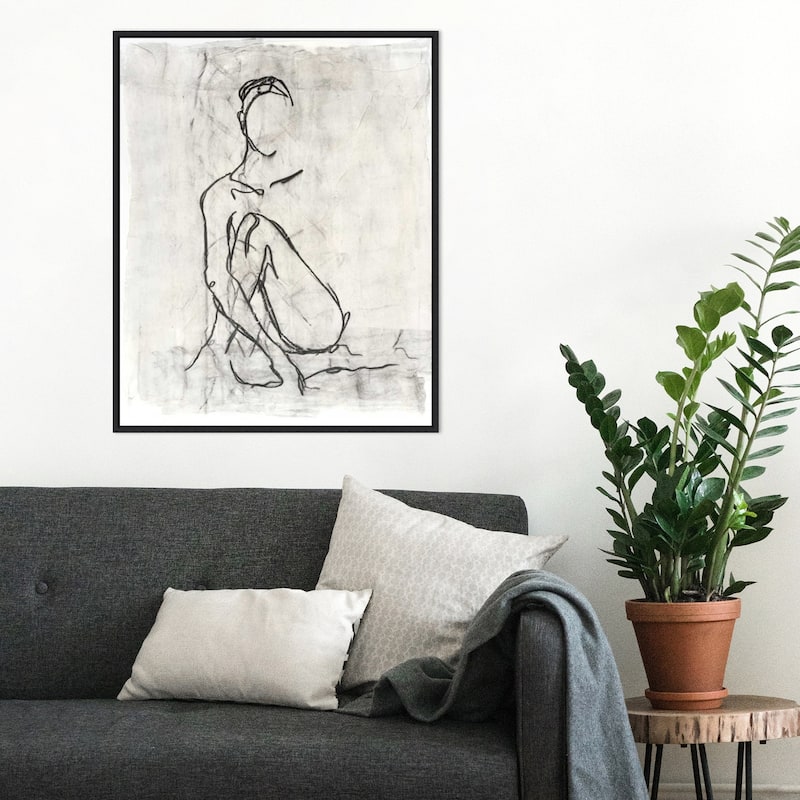 Embellished Nude Contour Sketch II by Ethan Harper Framed Canvas Wall Art Print - 23 x 28 in