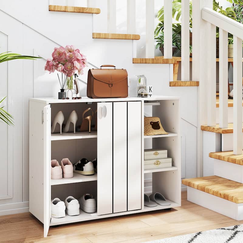 Costway 3-Tier Wooden Shoe Storage Organizer with Doors & 3-Level - See Details
