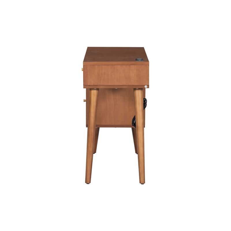 Classic Wooden Makeup Vanity Set with Stool, Dressing Table with 4 Storage Drawers, Walnut