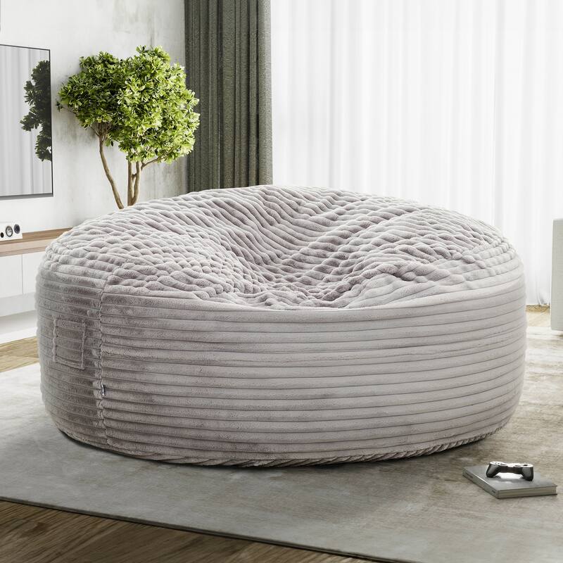 Traditional 72 in. Oversized Velour Memory Foam Bean Bag, Living Room Round Lounger Sofa Chair - Light Gray