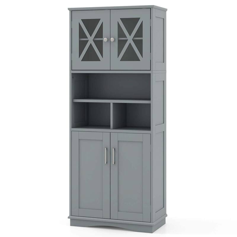 57" Tall Bathroom Cabinet Floor Storage Cabinet w/ Acrylic Doors - Grey