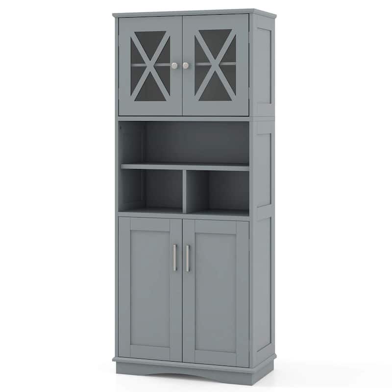 Costway Tall Bathroom Cabinet Large Floor Storage Cabinet with Acrylic - See Details - Grey