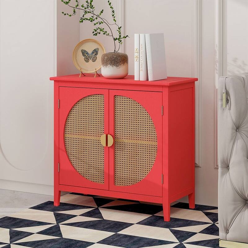 Woven Rattan Wicker Doors Accent Cabinet Sideboard