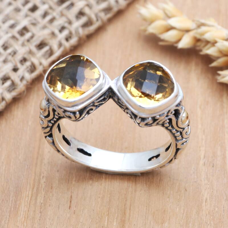 Novica Handmade Sunday Morning Gold Accent Citrine Cocktail Ring