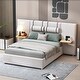 preview thumbnail 2 of 9, Full Size Platform Bed with 2 Outlets and USB Charging, Upholstered Bed with 2 Bedside Pillows, and Storage Shelves, Beige