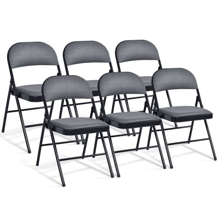 Black Fabric Upholstered Folding Chairs with Padded Seat and Sturdy Metal Frame - 18" x 20" x 30" - Set of 6