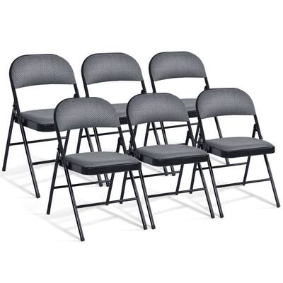 Black Fabric Upholstered Folding Chairs with Padded Seat and Sturdy Metal Frame - 18" x 20" x 30"