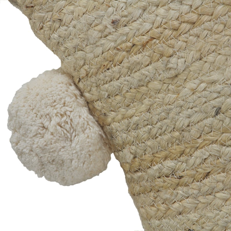 Handwoven Solid Square Throw Pillow Cover with Pom Poms - 20" - Cream