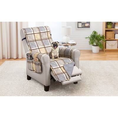 Furniture Protector with Elastic Strap XL Recliner - Plaid Beige/Grey