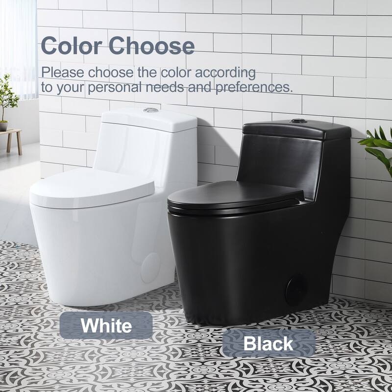 HOROW 1 Piece Dual Flush Elongated Toilet Black 0.8 1.28 GPF Seat Included - N/A