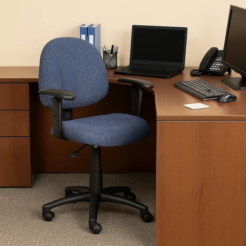 Jea Swivel Posture Chair, Adjustable Arms, Blue Tweed, Wheels