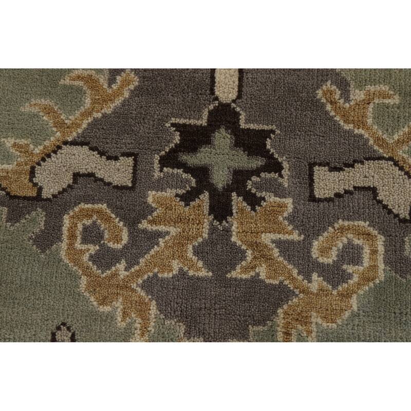 Green Floral Oushak Indian Area Rug Hand-Knotted Wool Carpet - 9'1"x 11'10"