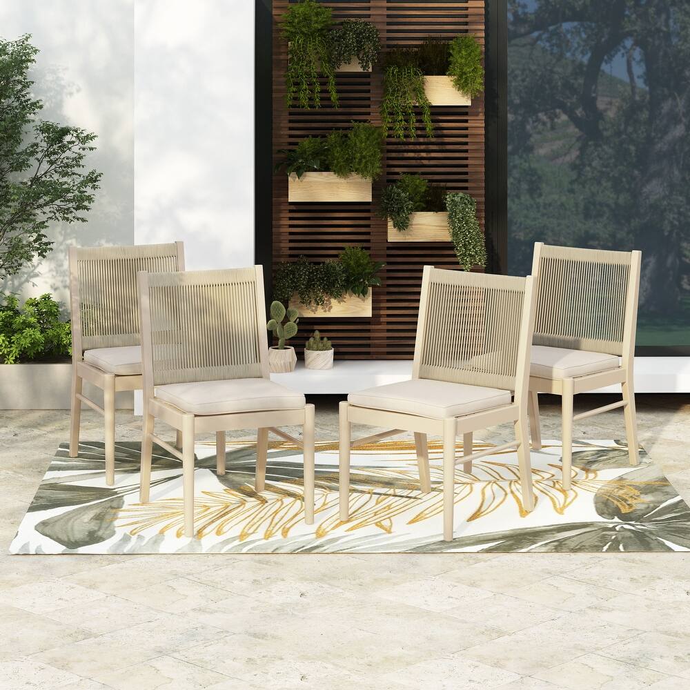 Cascade Outdoor Acacia Wood Dining Chairs With Cushions (Set of 4) by Christopher Knight Home