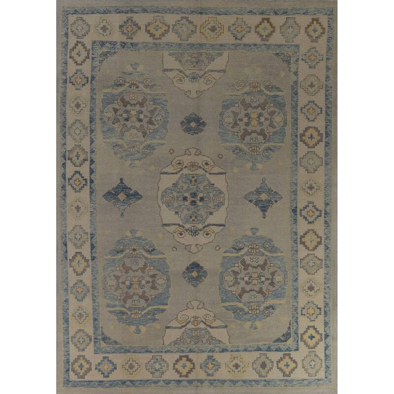 Hand Knotted Oriental 100% Wool Carpet Transitional All-Over Beige & Ivories Oushak Area Rug - 10' 9'' X 8' 5''