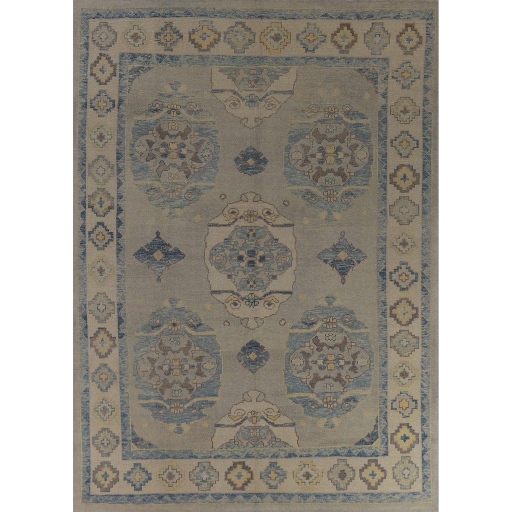 Hand Knotted Oriental 100% Wool Carpet Transitional All-Over Beige & Ivories Oushak Area Rug - 10' 9'' X 8' 5''