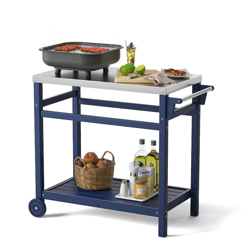 TORVA HDPE Portable Outdoor Grill Table,Grill Cart with Stainless Steel Top&3-Shelf Storage for BBQ Prep Table - N/A