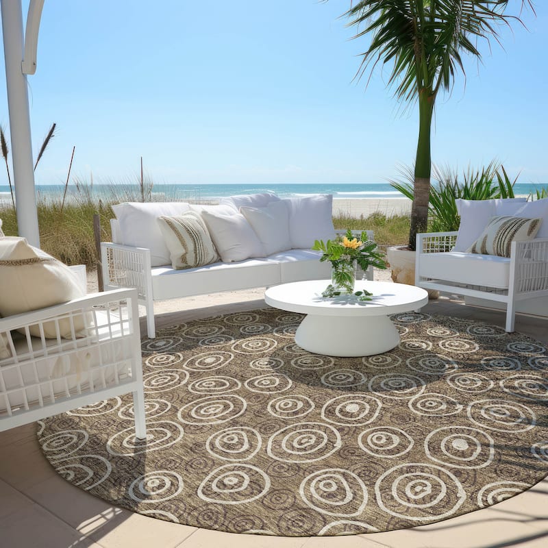 Machine Washable Indoor/ Outdoor Chantille Modern Bubbles Rug - Brown - 8' x 8'