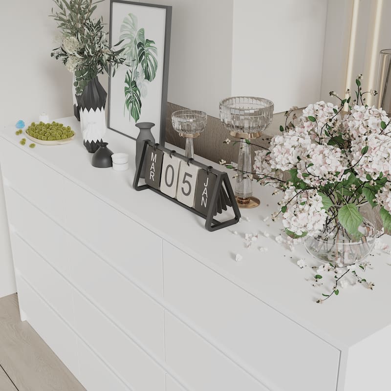 63" Chest of Drawers White Dresser No Handle, Modern 12 Drawer Dresser