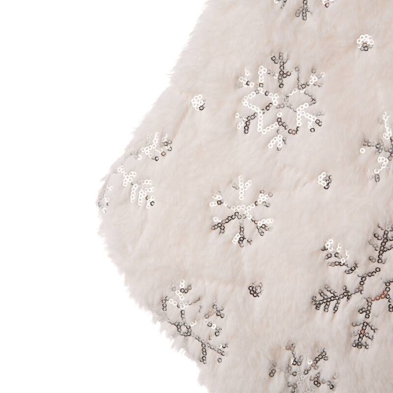 Glitzhome White Plush with Snowflake Christmas Stocking - 21"L