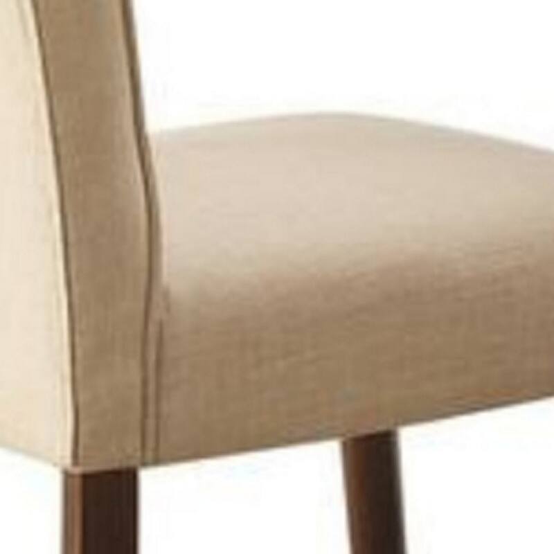 Fabric Upholstered Wooden Side Chair with Button Tufted Back, Beige and Brown