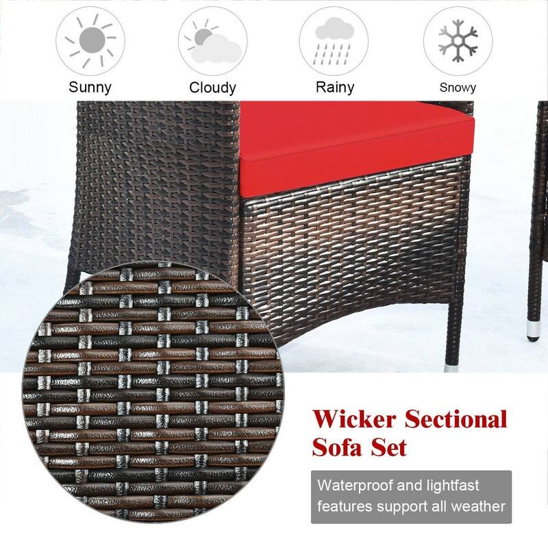 Rattan Patio Conversation Furniture Set with Glass Table and Comfortable Sofa - 4 Pcs