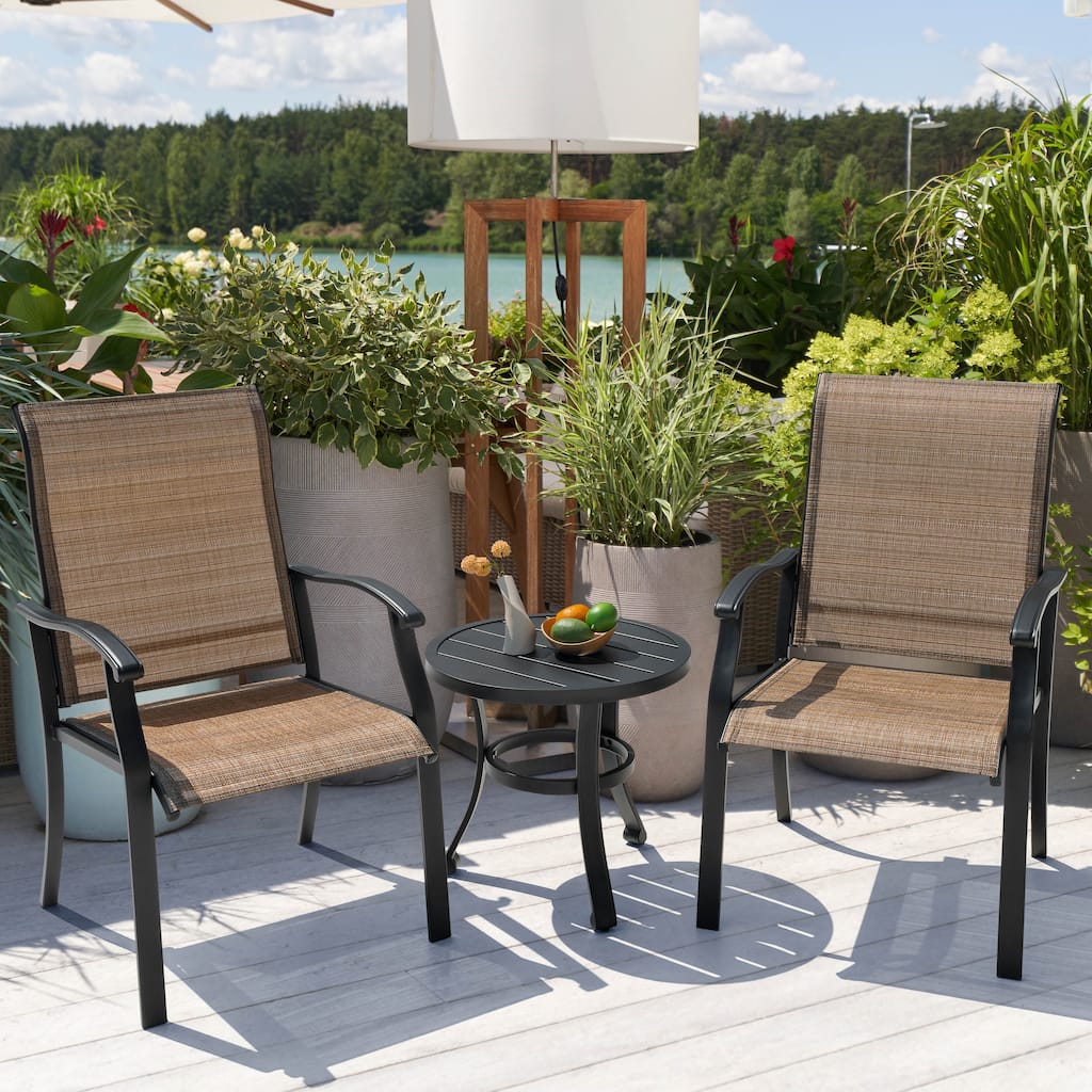 Outdoor 3-Piece Bistro Set, Textilene Fabric, Powder-Coated Iron Fram
