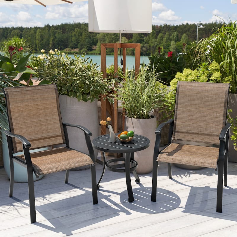 Outdoor 3-Piece Bistro Set, Textilene Fabric, Powder-Coated Iron Frame - Brown&Black