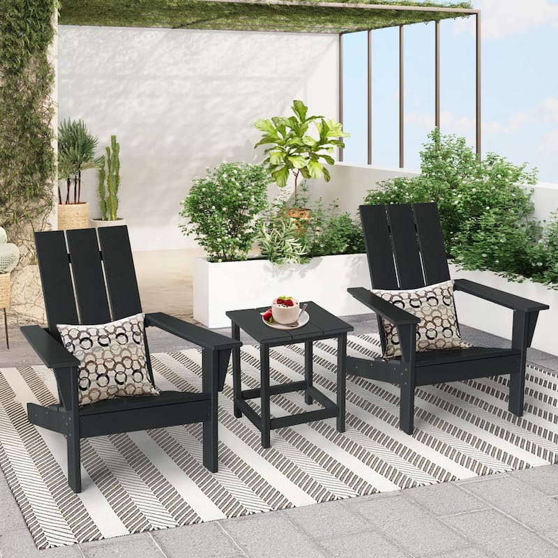 3-Piece Adirondack Chair Set with Table,HDPE All-Weather Resistant,Outdoor Chair for Patio,Garden,Poolside - Black