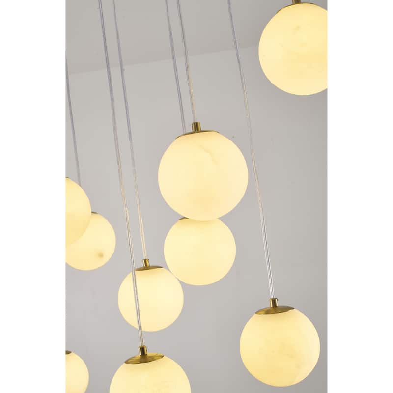 14-Light Brass Stainelss Steel Chandelier With Alabaster Pendants