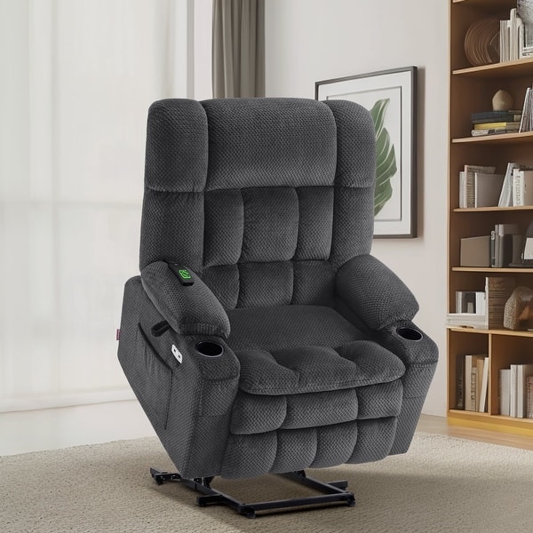 slide 2 of 47, MCombo Dual Motor Power Lift Recliner Chair with Massage and Heat for Big People, Fabric R7891 (Large-Wide) Grey