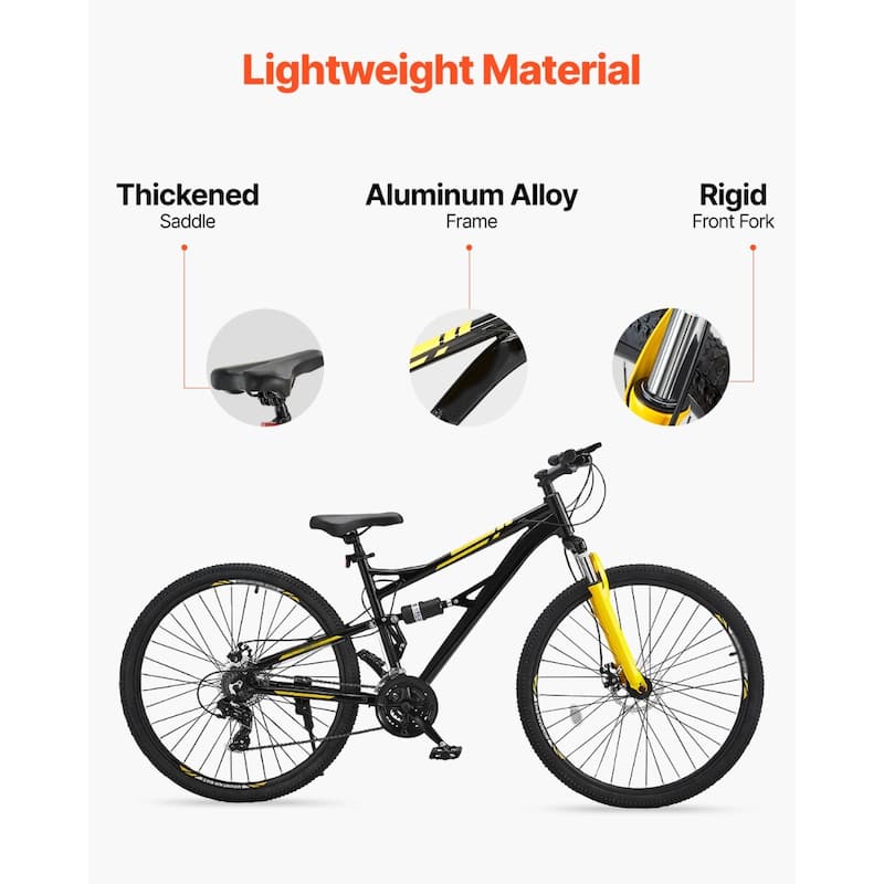 Aluminum Mountain Bike with 24 Speeds and Full Suspension - 74.8” L x 25” W x 40.6” H