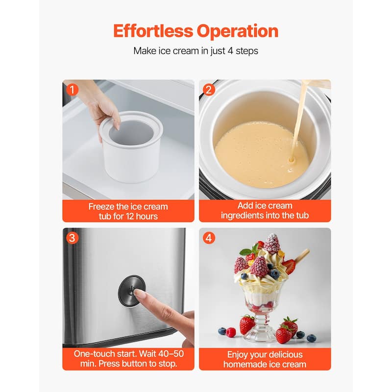 Automatic Ice Cream Maker, 2.11 Qt, Easy Operation & Cleaning - 8.66 x 8.66 x 13.07 in