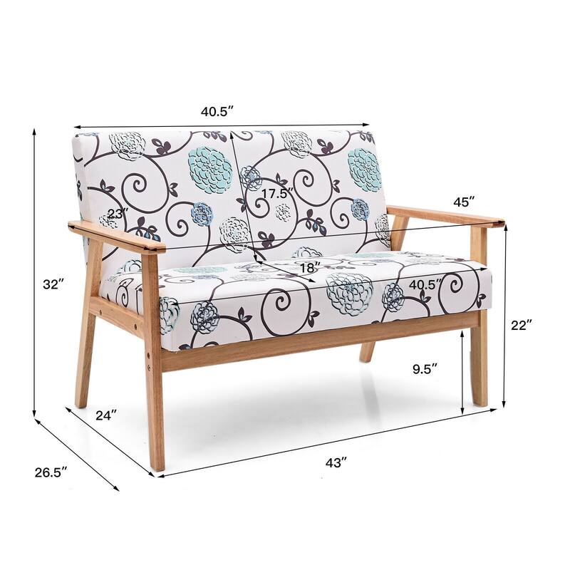 Modern Fabric Loveseat Sofa Couch Upholstered 2-Seat Armchair - 45" x 26.5" x 32" (L x W x H)