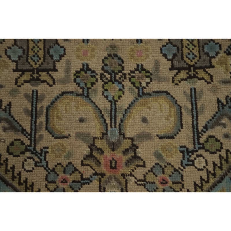 Hand Knotted Oriental 100% Wool Carpet Traditional Medallion Beige & Ivories Tabriz Area Rug - 9' 4'' X 6' 5''