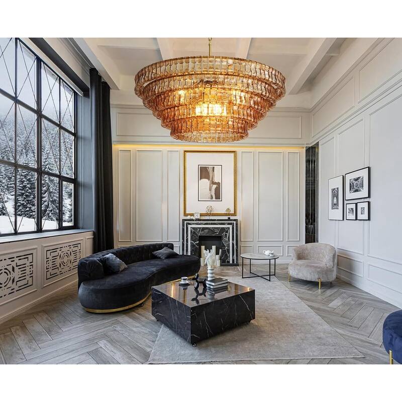 KAYLA 36in-67.4 in. 6-Lights Gold Crystal Drum Chandelier