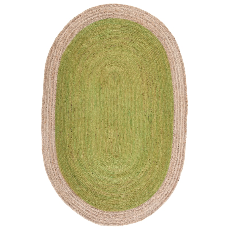 SAFAVIEH Handmade Natural Fiber Charlyne Bordered Round Jute Rug - 5' x 8' Oval - Green/Natural