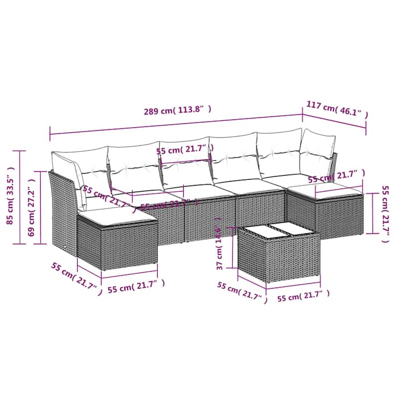 vidaXL Garden Sofa Set Brown, Cream White - 21.7 x 21.7 x 14.6