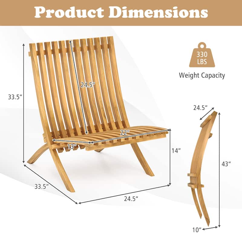 Gymax Folding Patio Chair Teak Wood Outdoor Lounge Chair w/ Slatted