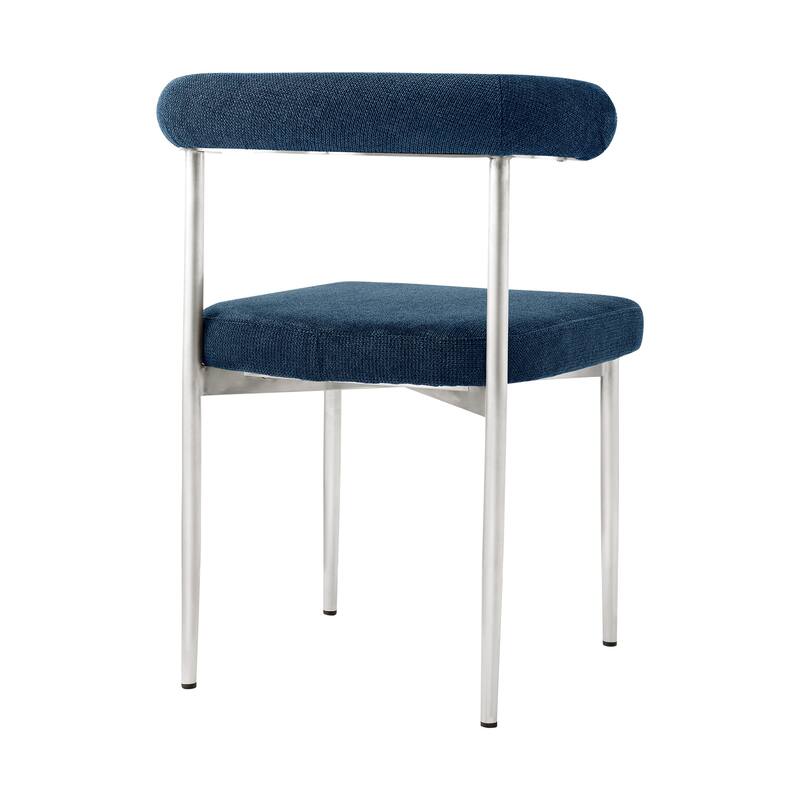 HomeRoots Set of Two Blue And Silver Upholstered Polyester Open Back Dining Side Chairs