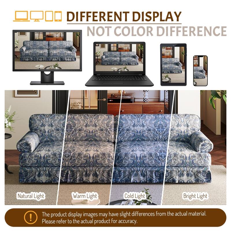 GDFStudio - Chenille Deep Seat 3&4-Seater Sofa Set with Skirt Design (Set of 2)