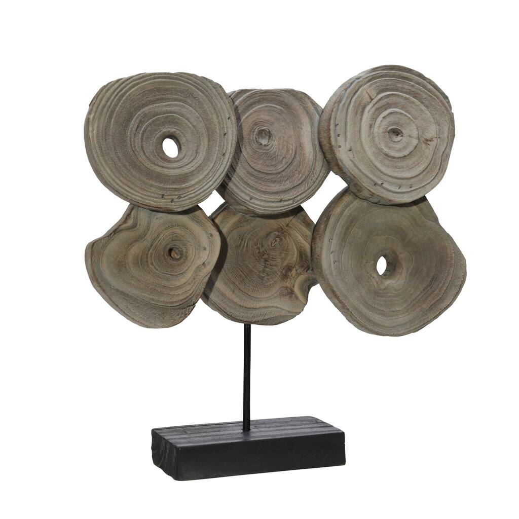 Wood 18"H 6-Rings On Stand, Gray