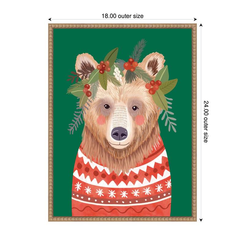 Kate and Laurel Sylvie Beaded Christmas Bear Framed Canvas by Mia Charro