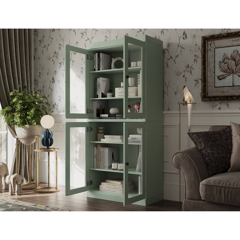 Palace Imports Solid Wood 6-Shelf Bookcase, Clear Glass Doors, Adjustable Shelves