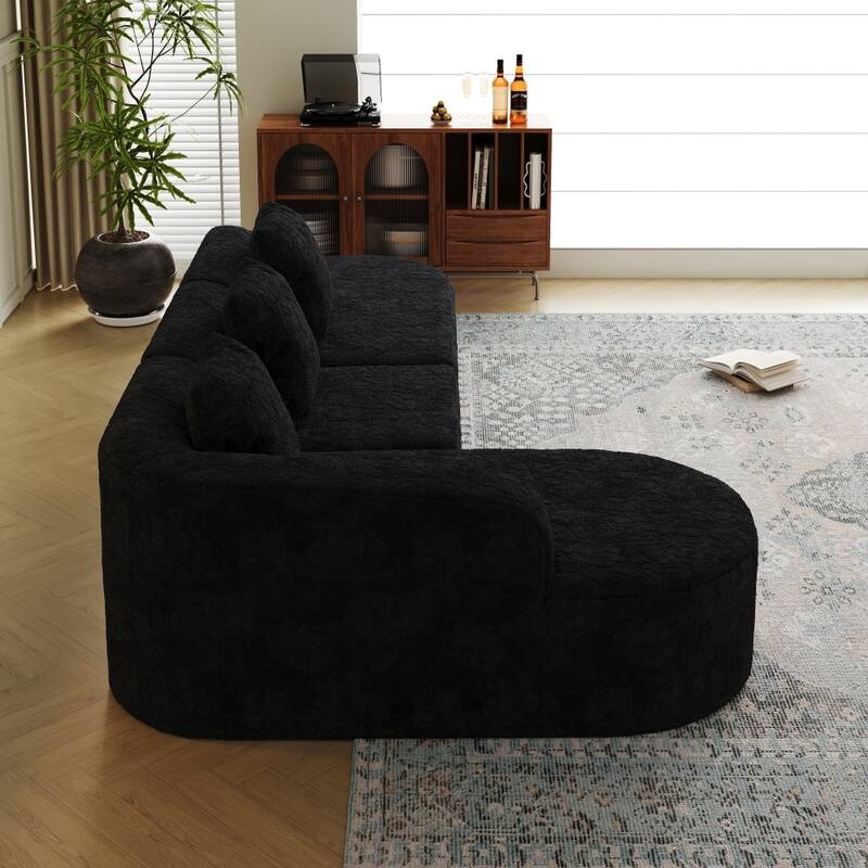 111.8" Modern L-shaped Curved Modular Sofa with Three Pillows