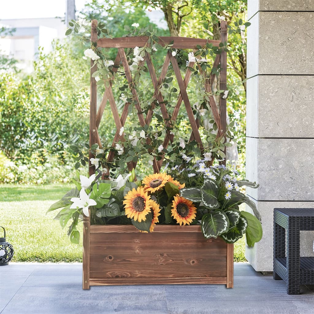 Solid Wood Planter Box with Trellis Weather-Resistant Outdoor - 25.2x14.4x45.2 inch